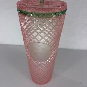 Starbucks 2023 Spring Pink Pearl Jeweled Venti 24oz Tumbler with Green Accent